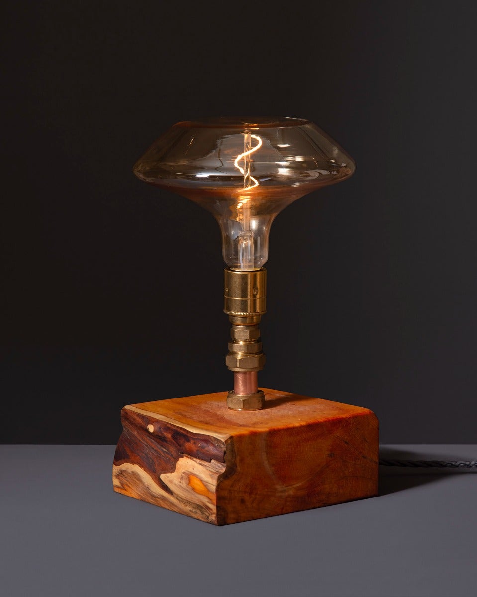 Ancient Irish Yew Wood Forager Table Lamp
