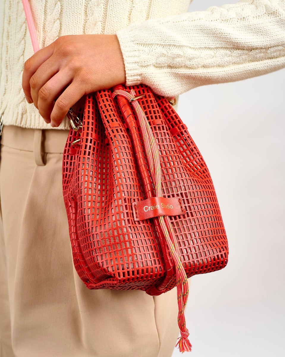 Red Leather Bibi Bucket Bag