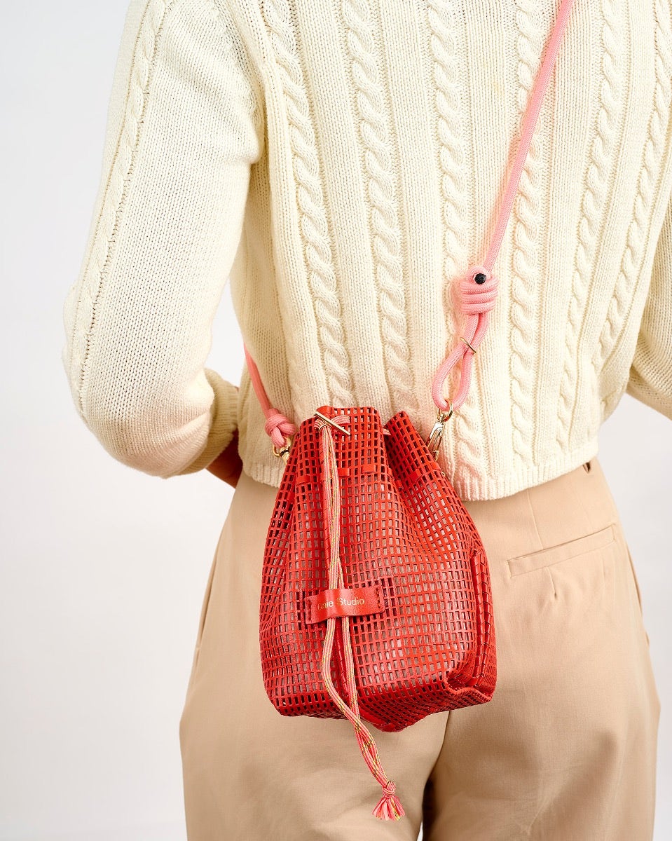 Red Leather Bibi Bucket Bag