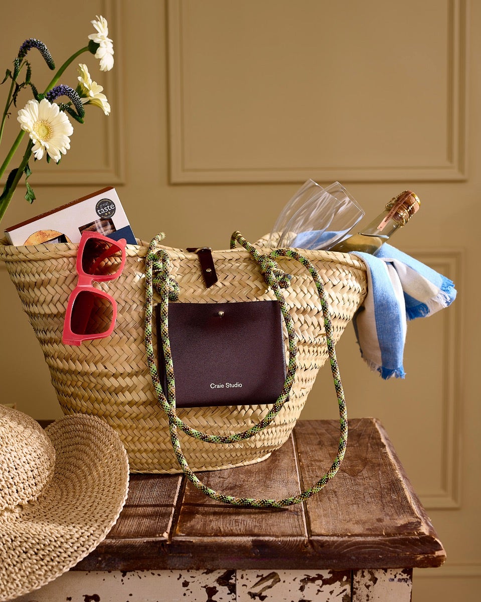 Deep Brown Leather & Palm Panier Calanques Bag