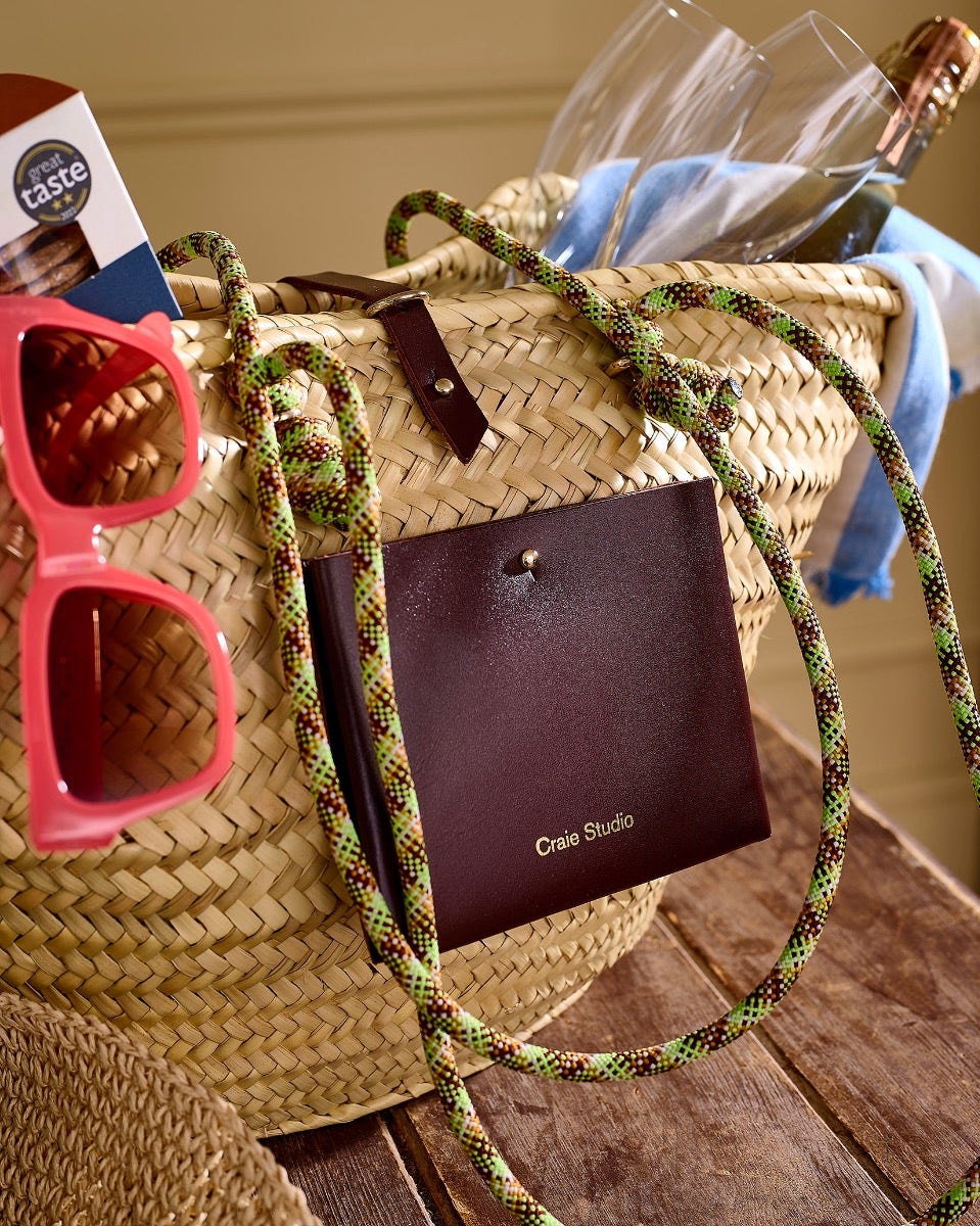 Deep Brown Leather & Palm Panier Calanques Bag