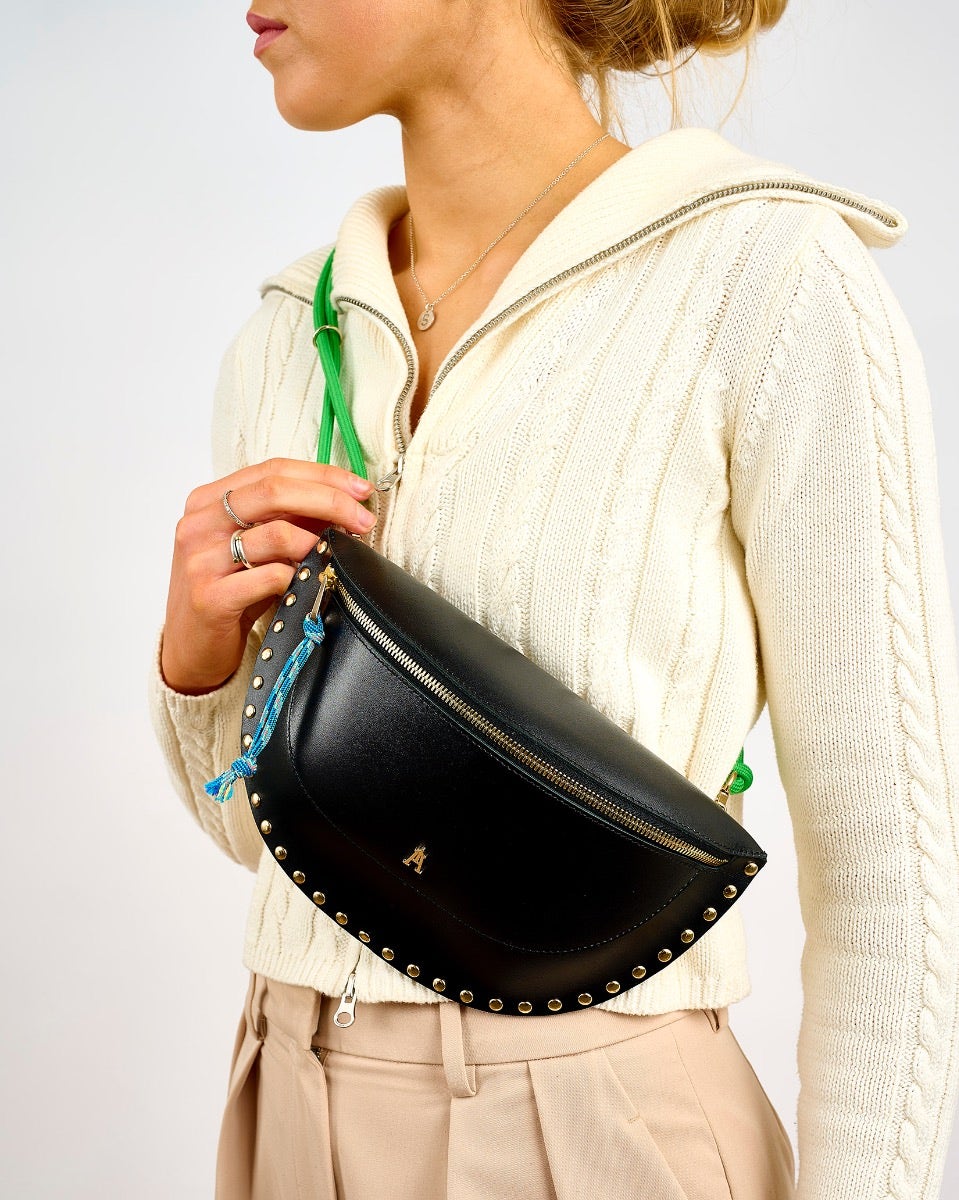 Black & Green Leather Smile Bag