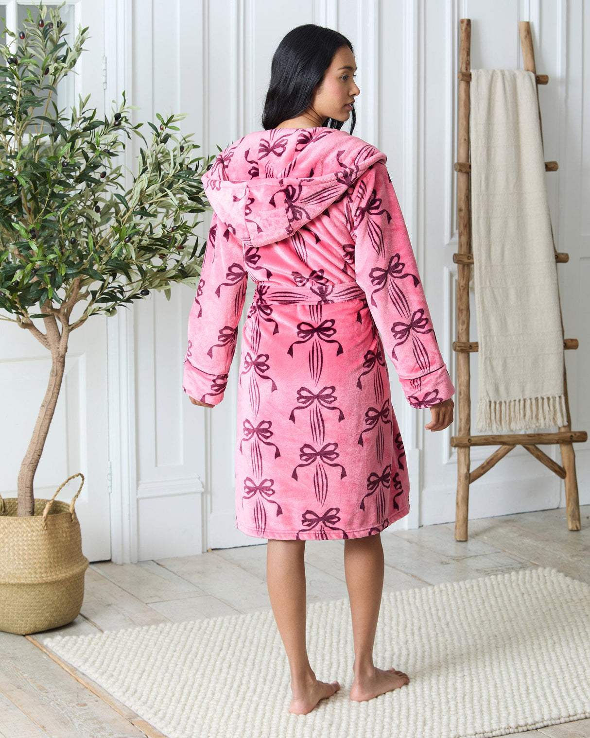 Pink-Wavy-Bow-Fleece-Dressing-Gown