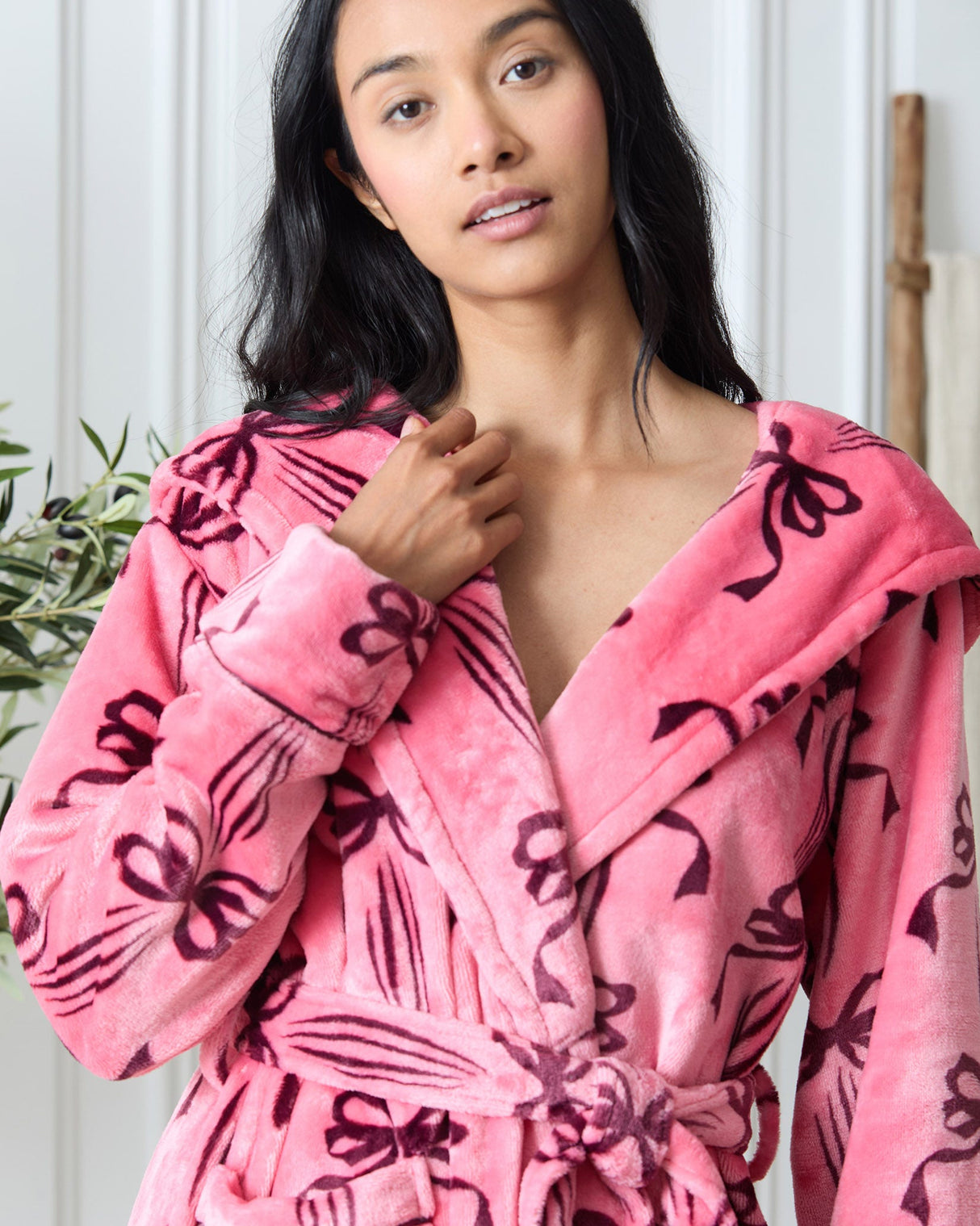 Pink Wavy Bow Fleece Dressing Gown
