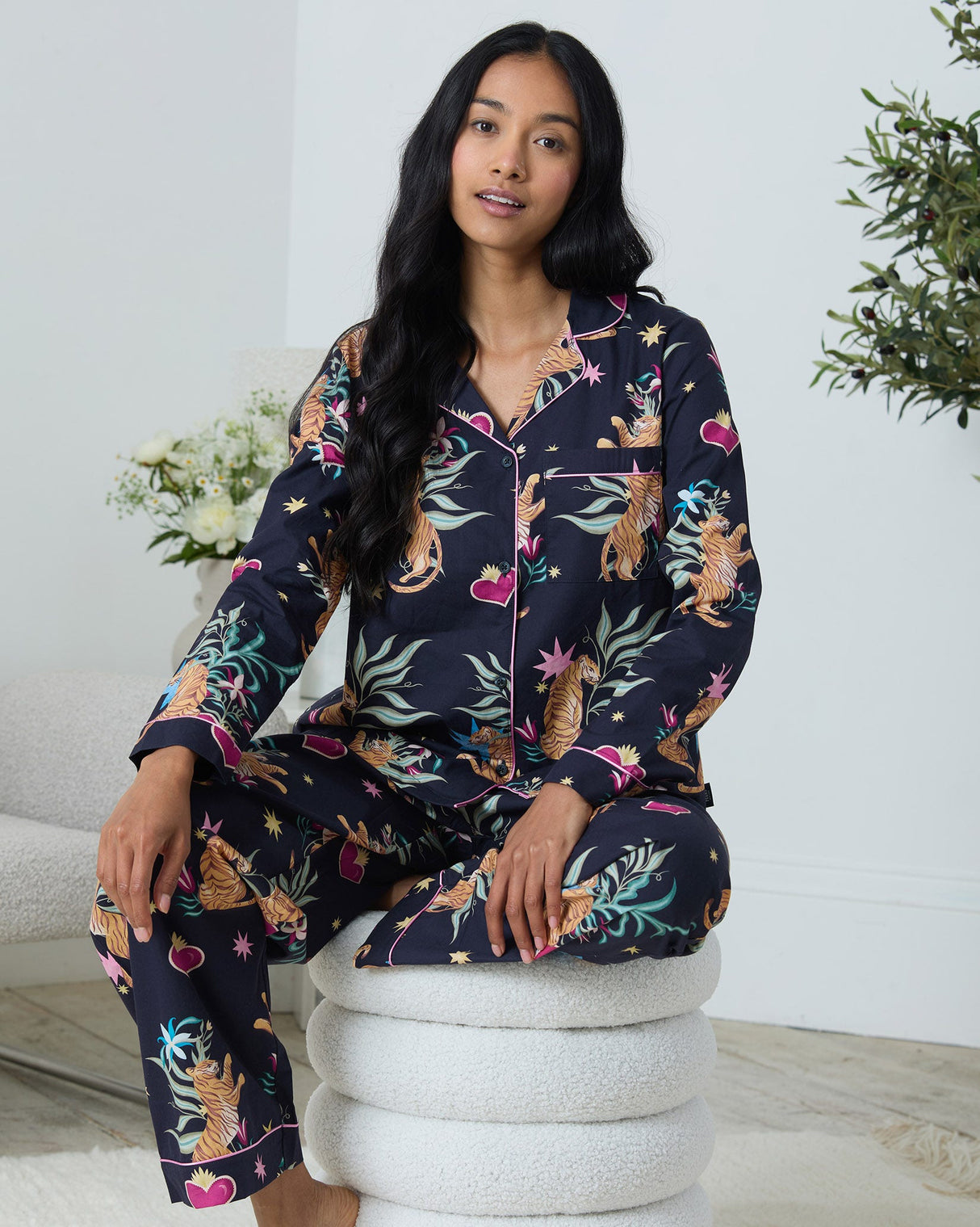 Navy Heart & Tiger Organic Cotton Pyjama Set