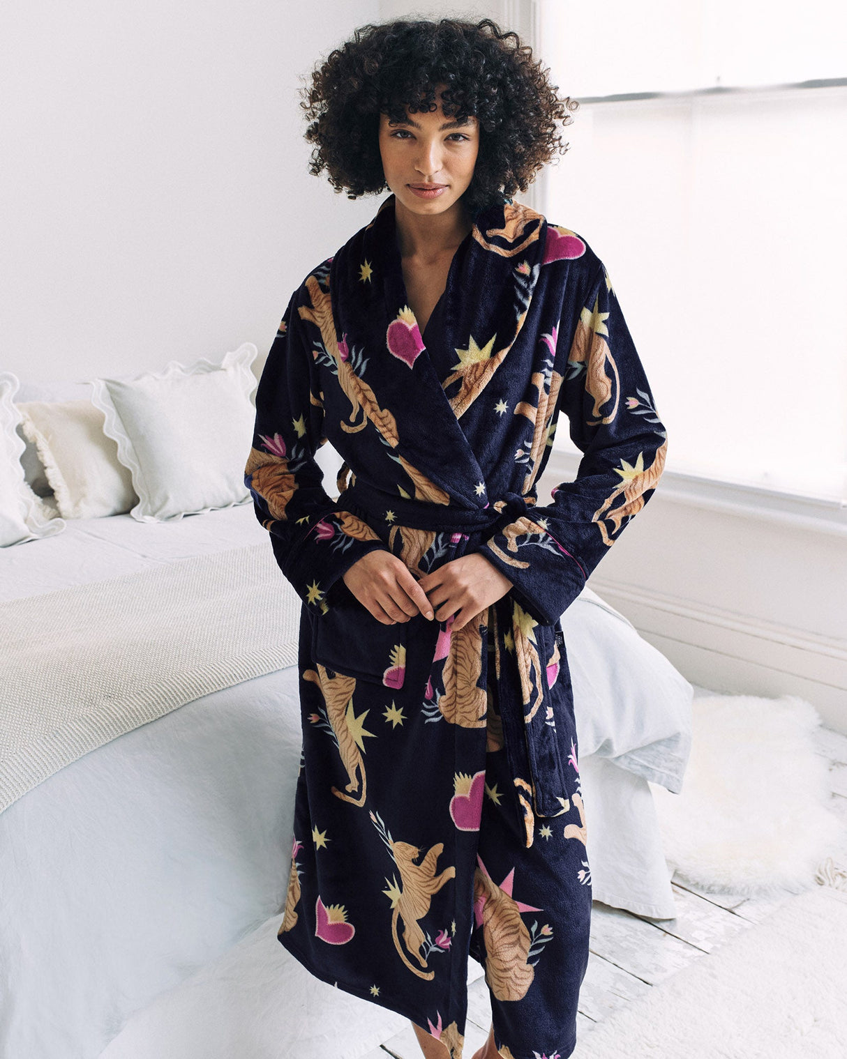 Navy Heart & Tiger Fleece Dressing Gown