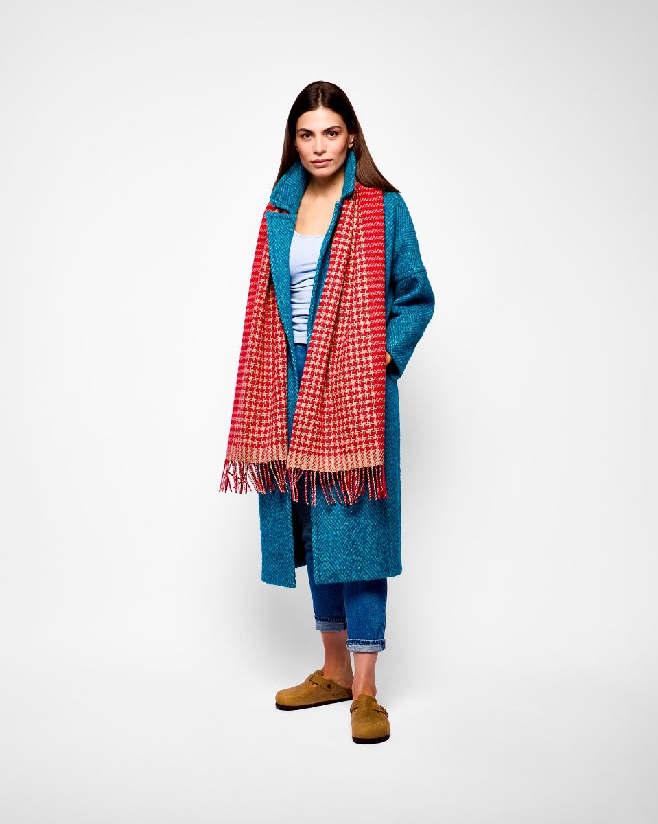 Bramble Houndstooth Wide Donegal Tweed Scarf