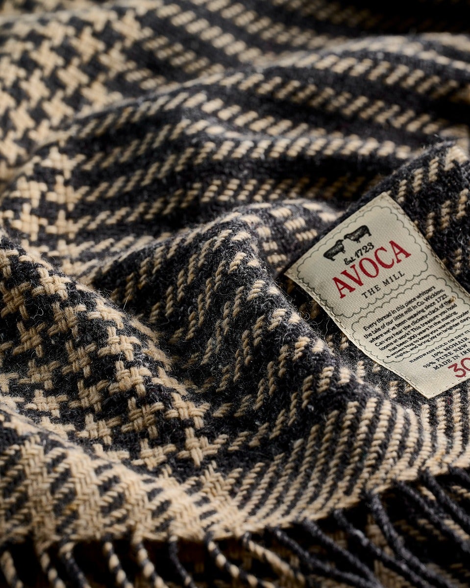 Charcoal Houndstooth Wide Donegal Tweed Scarf