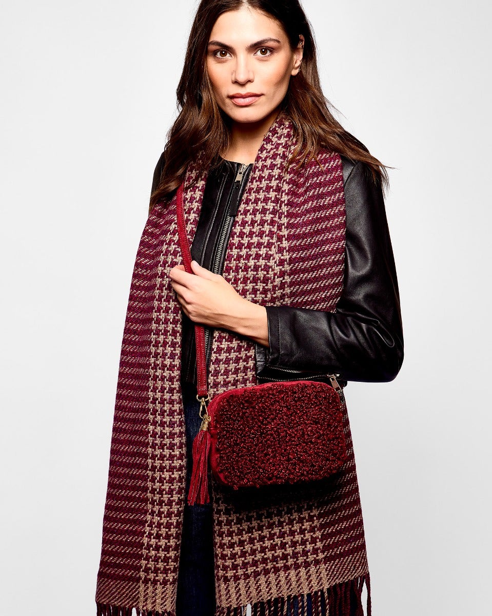 Maple Houndstooth Wide Donegal Tweed Scarf
