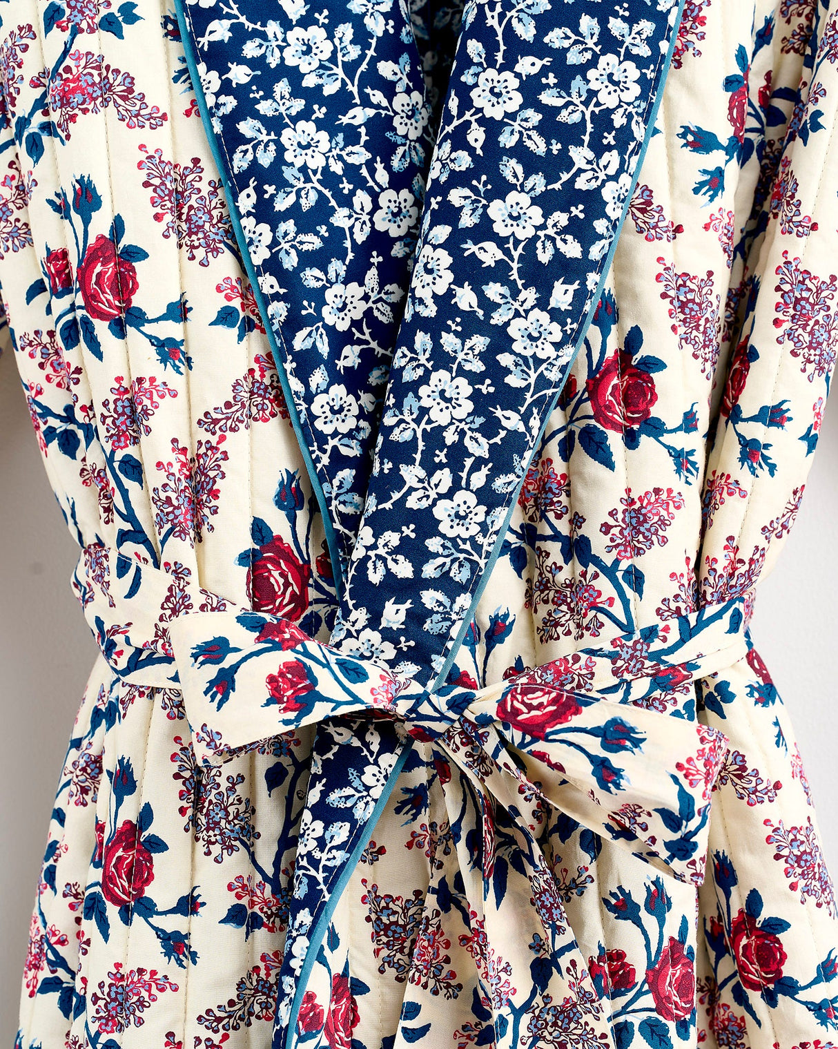 Orange Rose & Mini Floral Navy Quilted Cotton Dressing Gown
