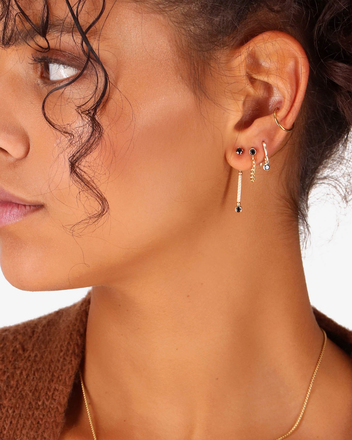 Gold-Filled-Black-Chain-Stud-Earrings