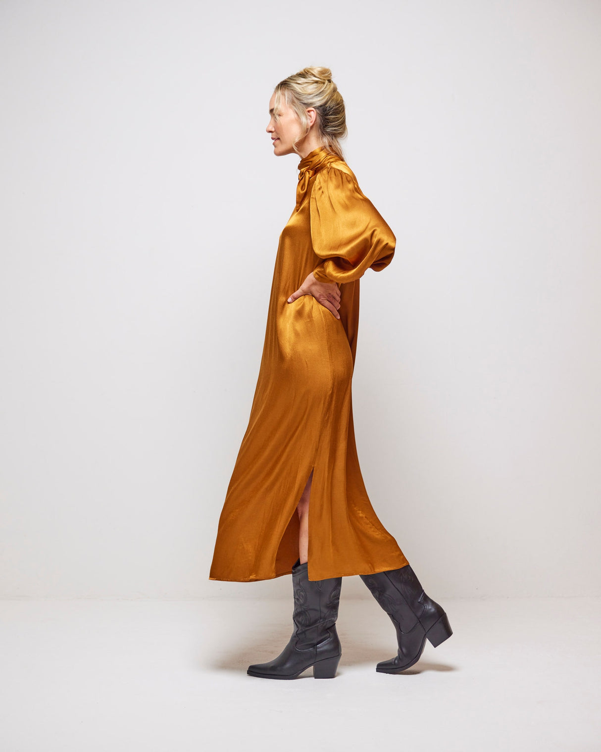 Ochre Noor Satin Dress