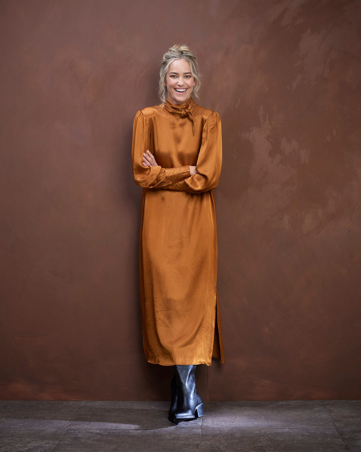 Ochre Noor Satin Dress