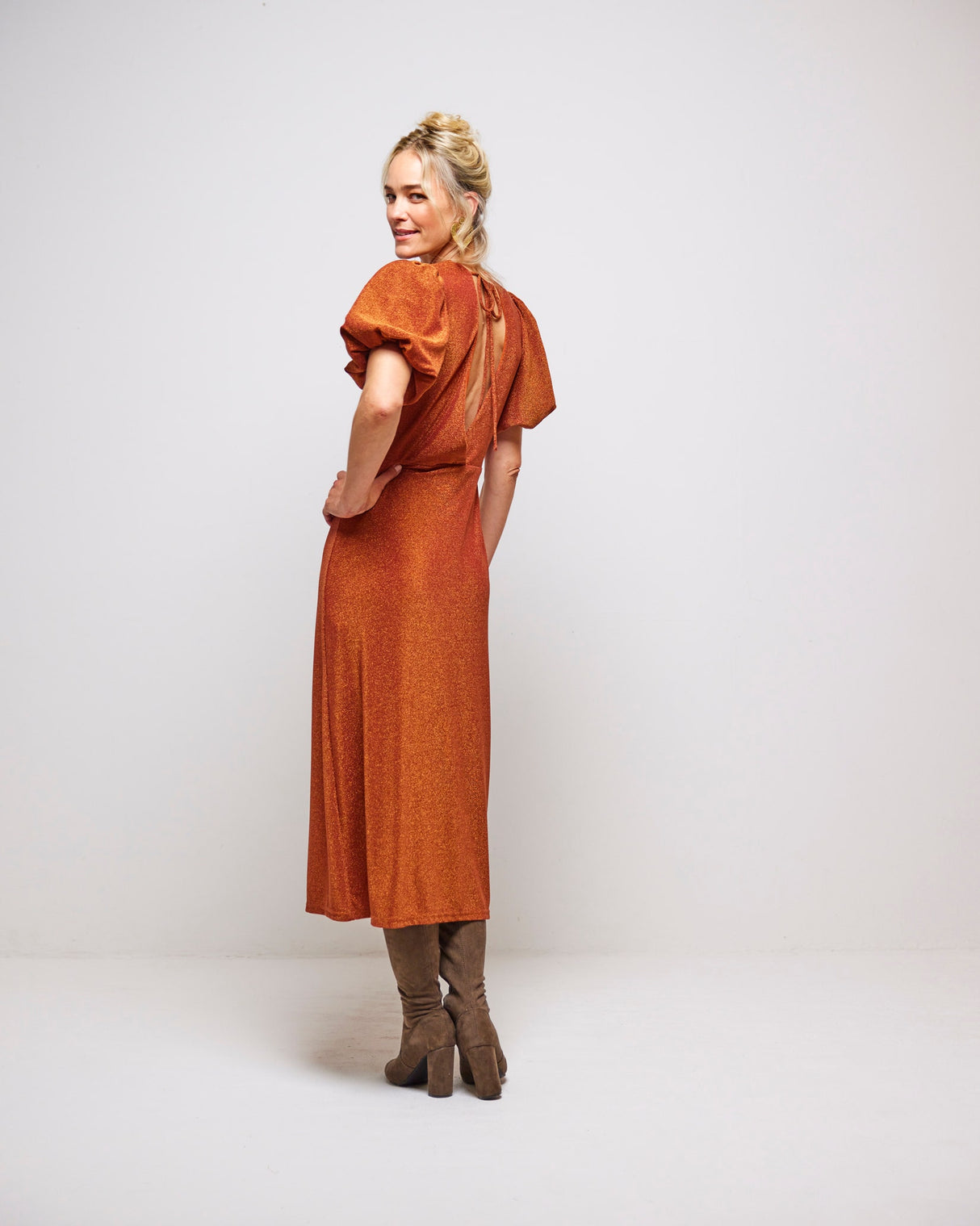 Burnt Orange Olympe Volume Sleeve Dress