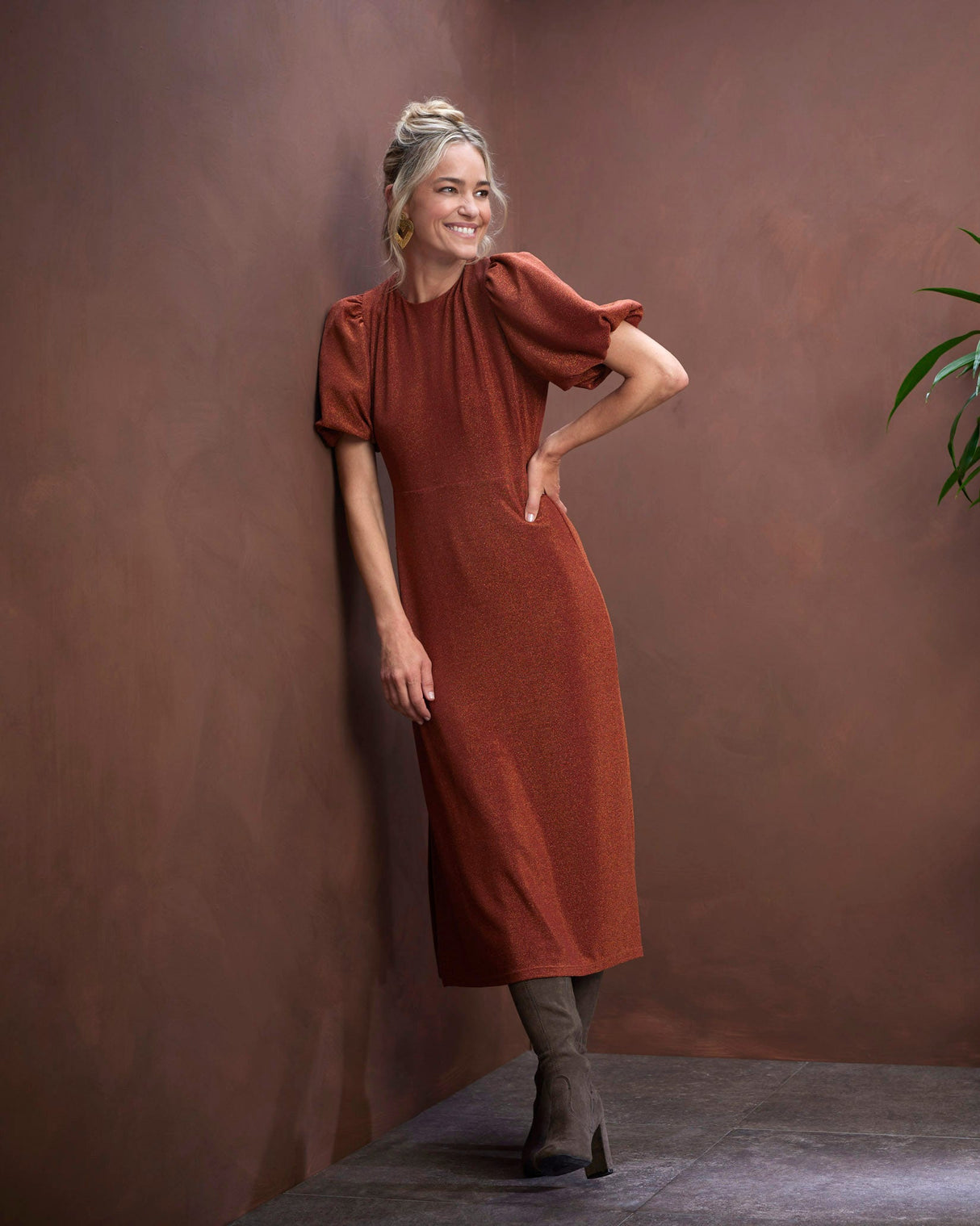 Burnt Orange Olympe Volume Sleeve Dress