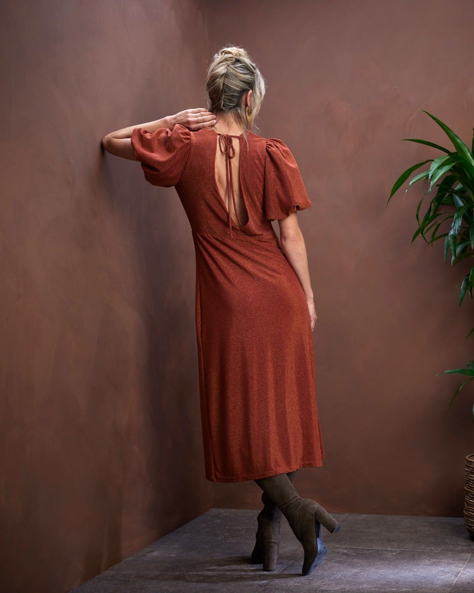 Burnt Orange Olympe Volume Sleeve Dress