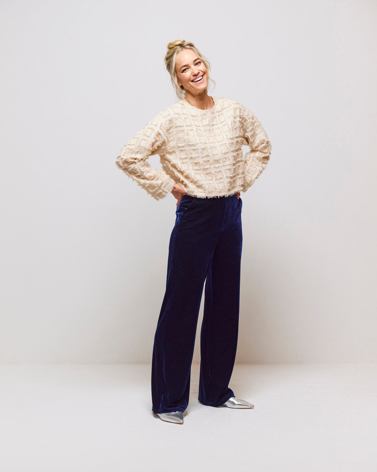 Bleu Marine Terry Velvet Wide Leg Pants