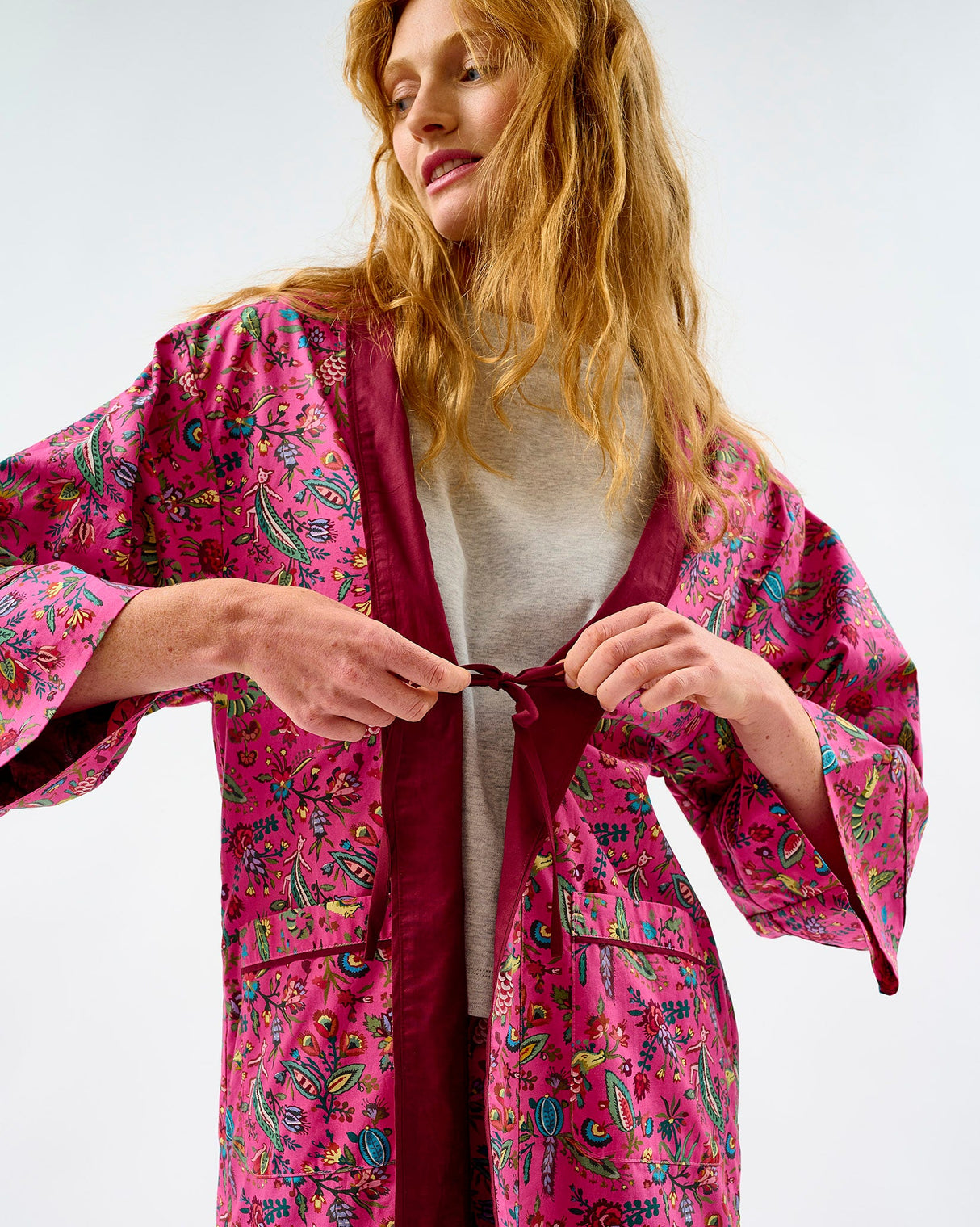 Fuchsia Forest Friends Cotton Kimono