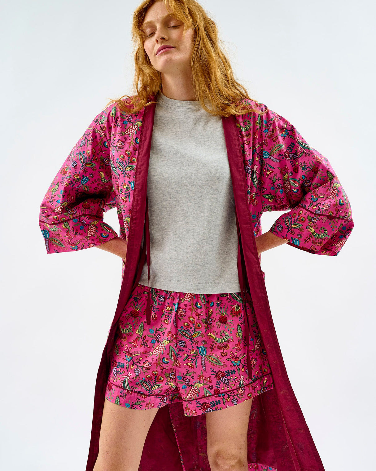 Fuchsia Forest Friends Cotton Kimono