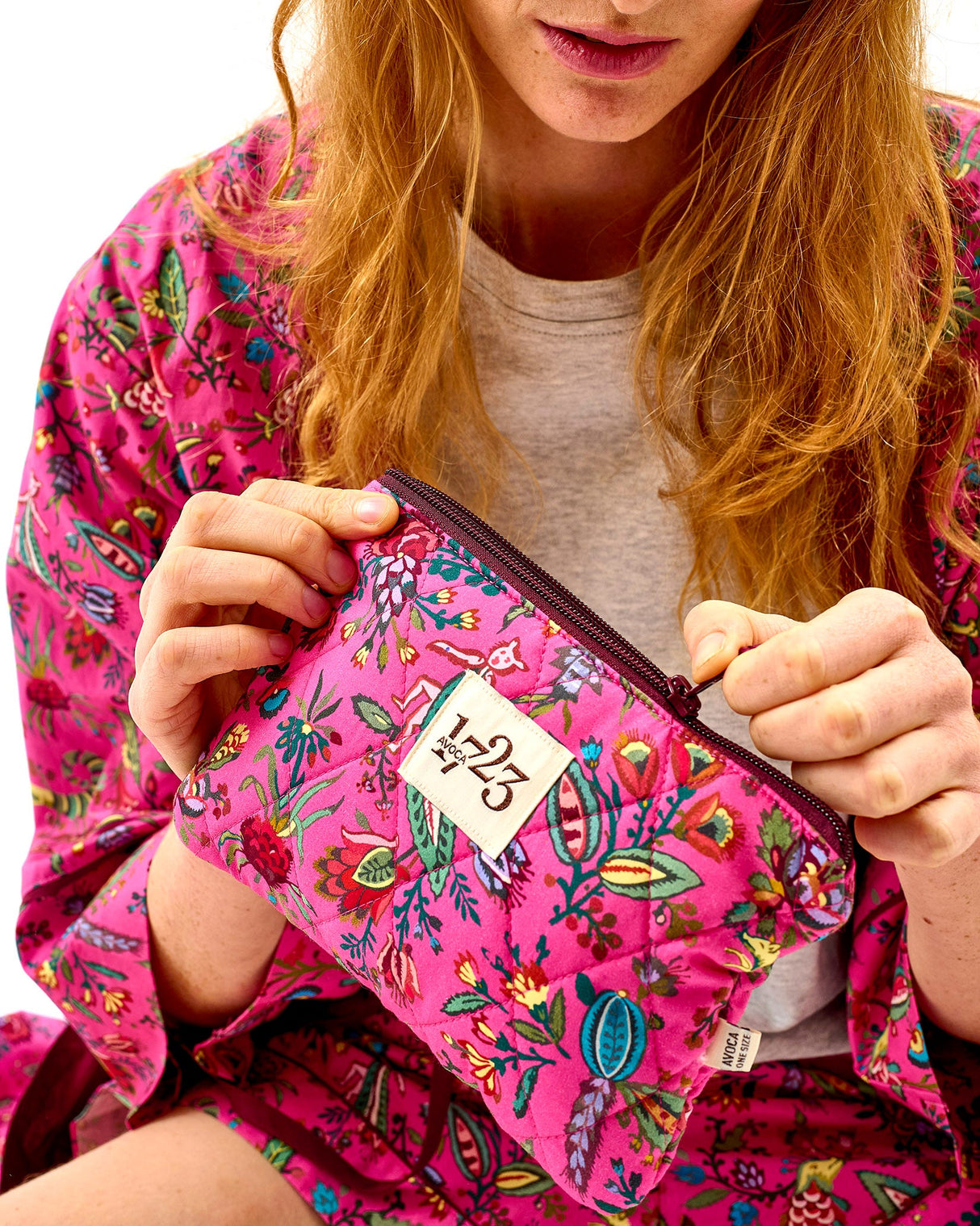 Fuchsia-Forest-Friends-Quilted-Cotton-Cosmetic-Pouch
