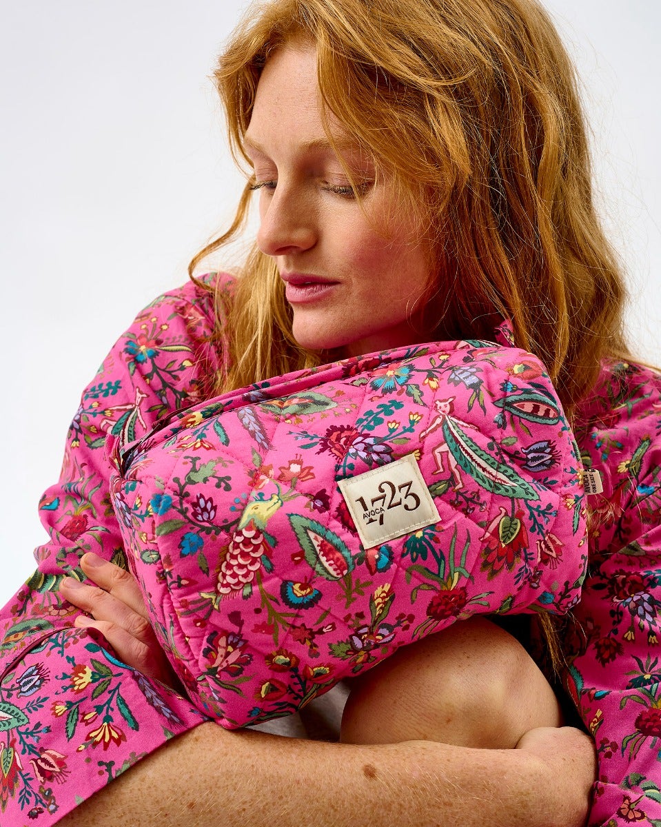 Fuchsia Forest Friends Quilted Cotton Make-Up Bag