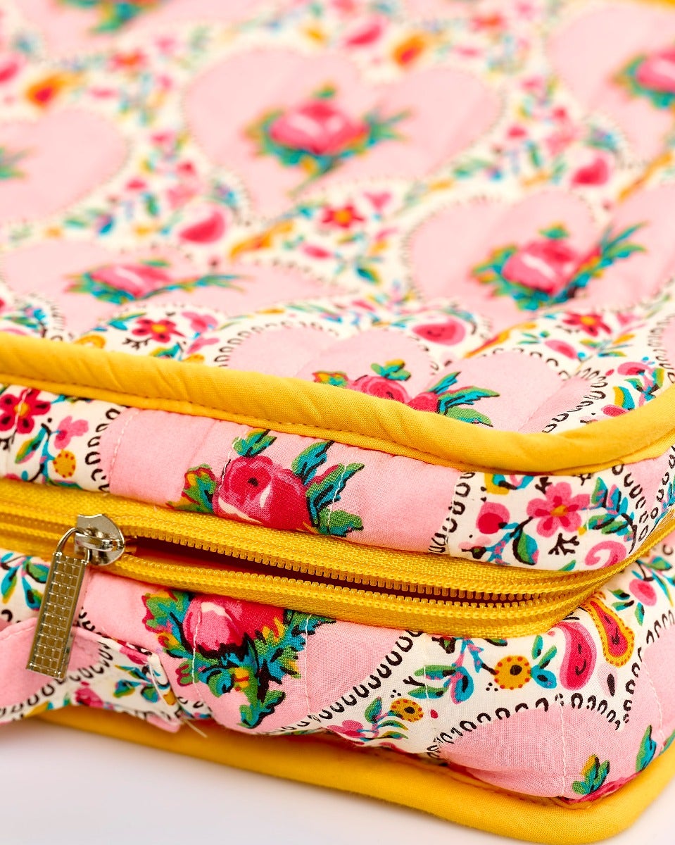 Floral Heart Quilted Cotton Travel Bag