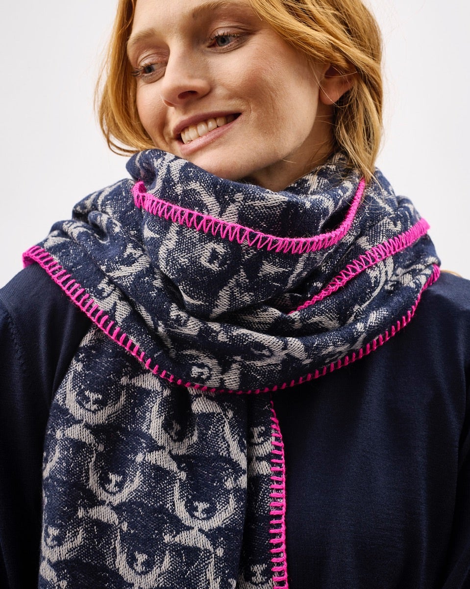 Navy Flock 303 Jacquard Merino Scarf