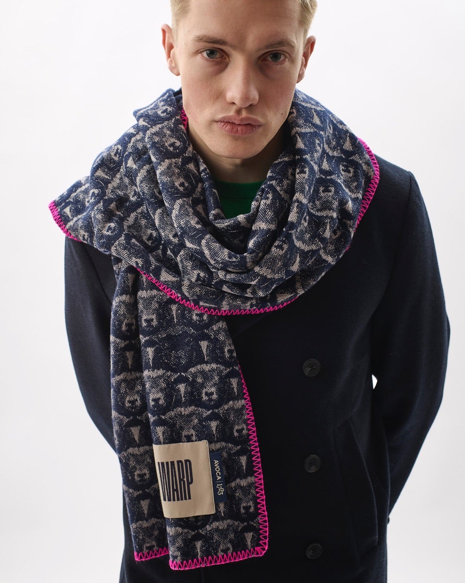 Navy Flock 303 Jacquard Merino Scarf