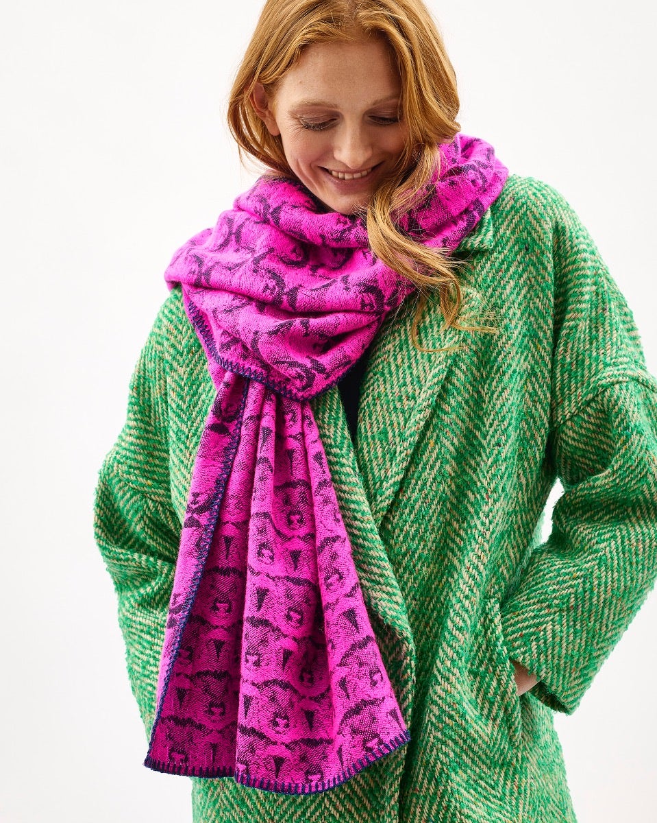 Neon-Pink-Flock-303-Jacquard-Merino-Scarf
