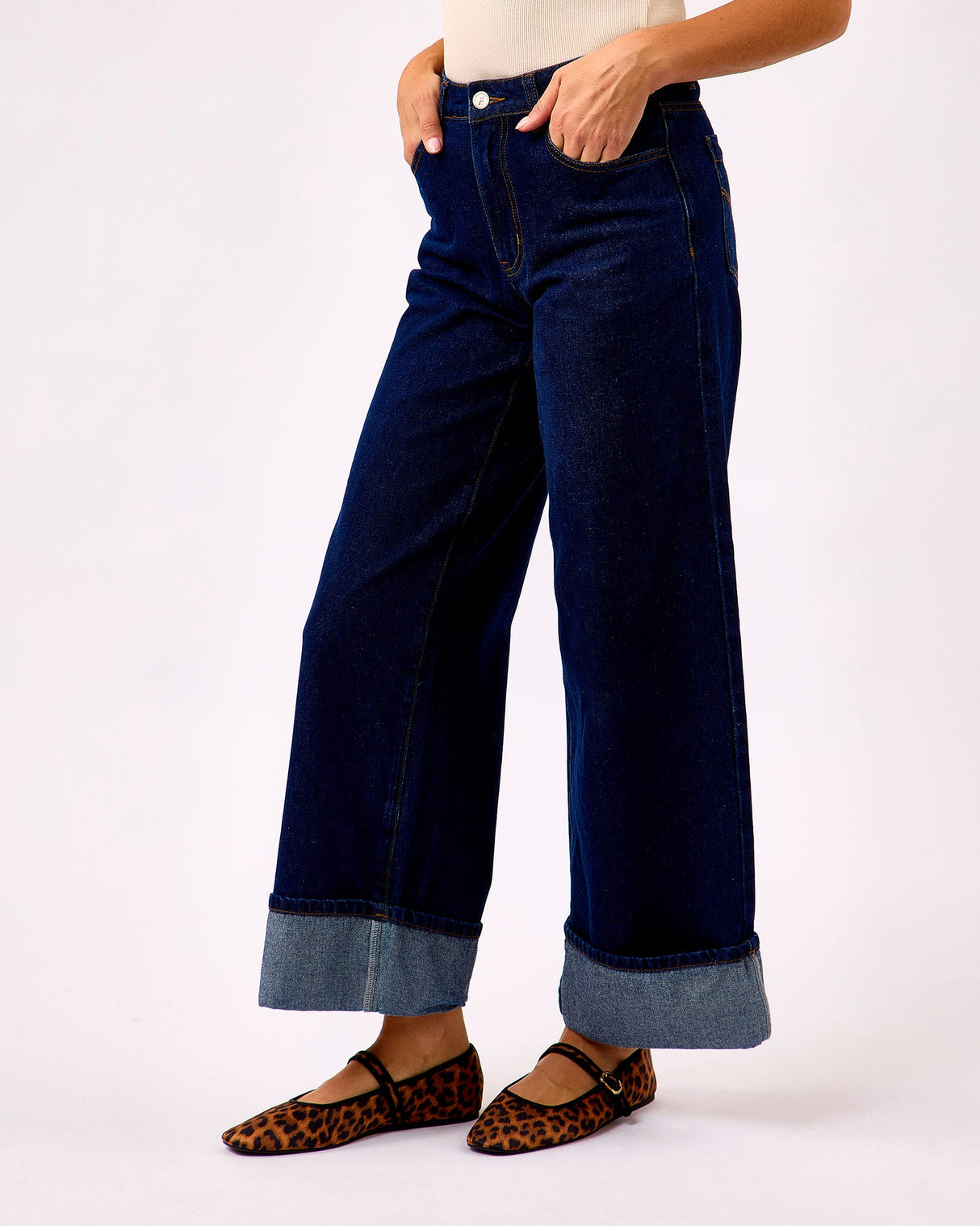 Midnight Blue Suki Wide Leg Cuffed Jeans