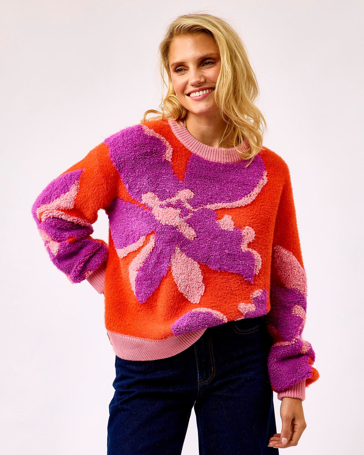 Orange-Pink-Ayme-Floral-Knit-Jumper