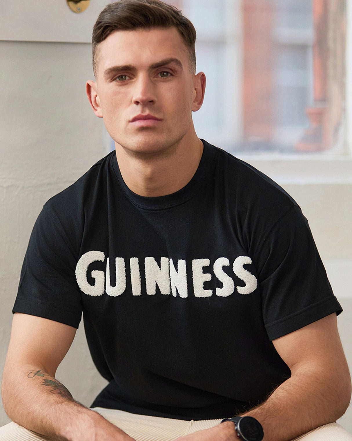 Black & Cream Chenille 'Guinness' T-Shirt