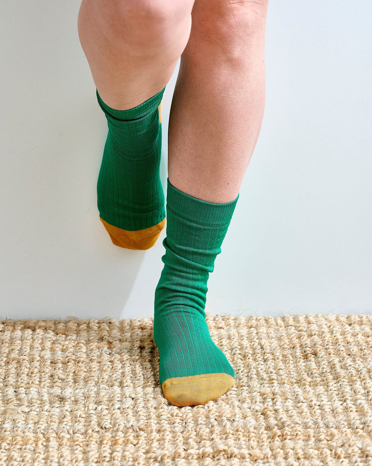 Green Mercerised Cotton Ribbed Ankle Socks
