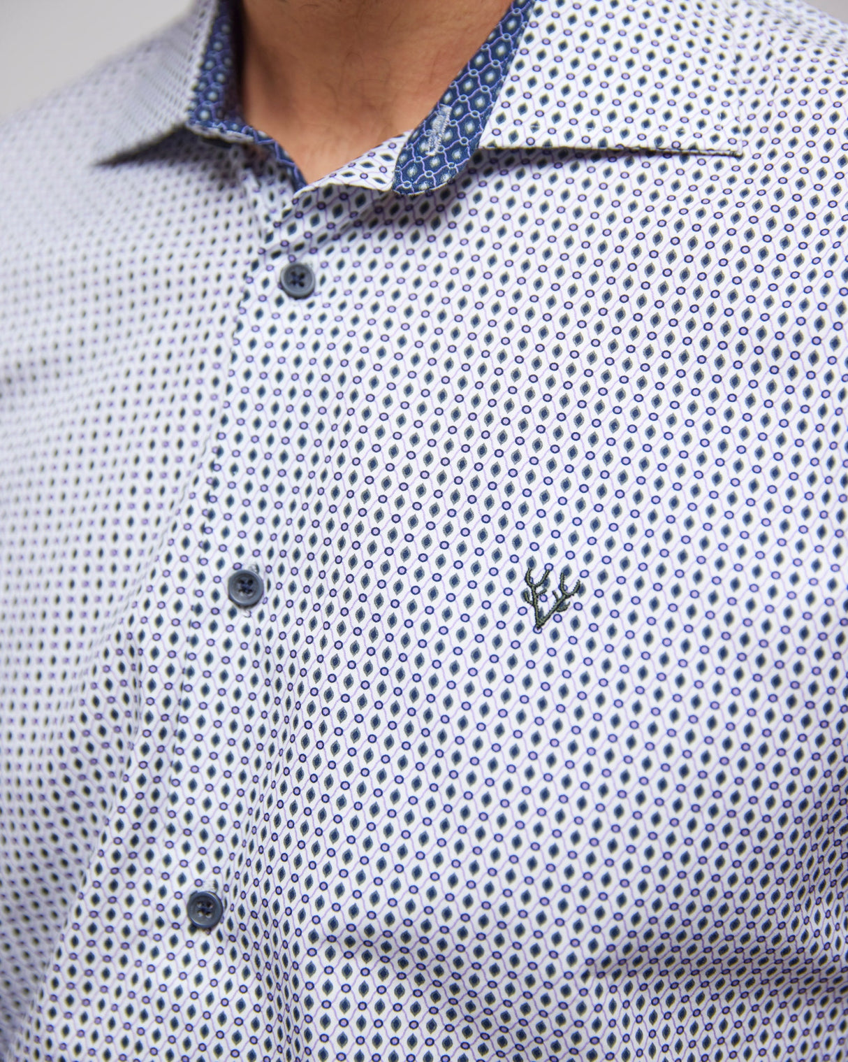 White Green Leaf Print 100% Cotton Shirt