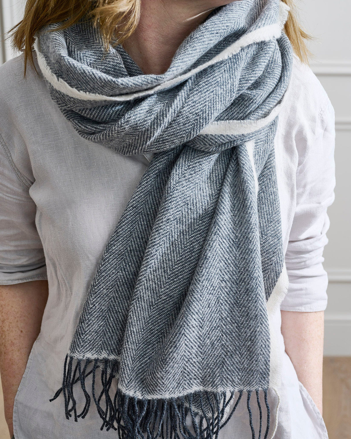 Grey & Cream Cashmere Wool Sandymount Scarf
