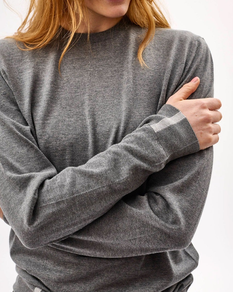 Unisex Grey 100% Merino Knit Crew Neck Jumper