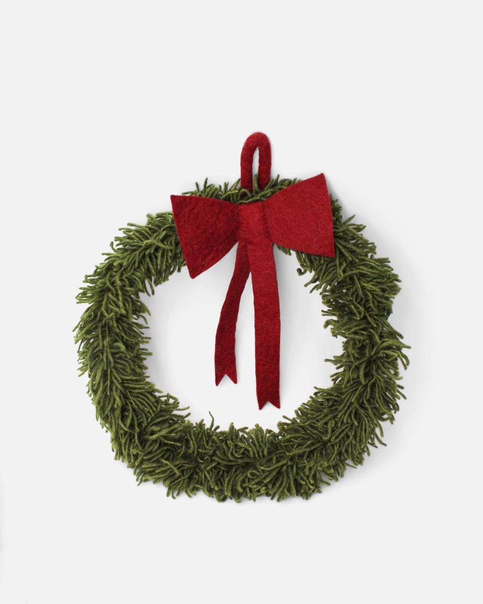 Red Bow Handmade Wool Christmas Wreath