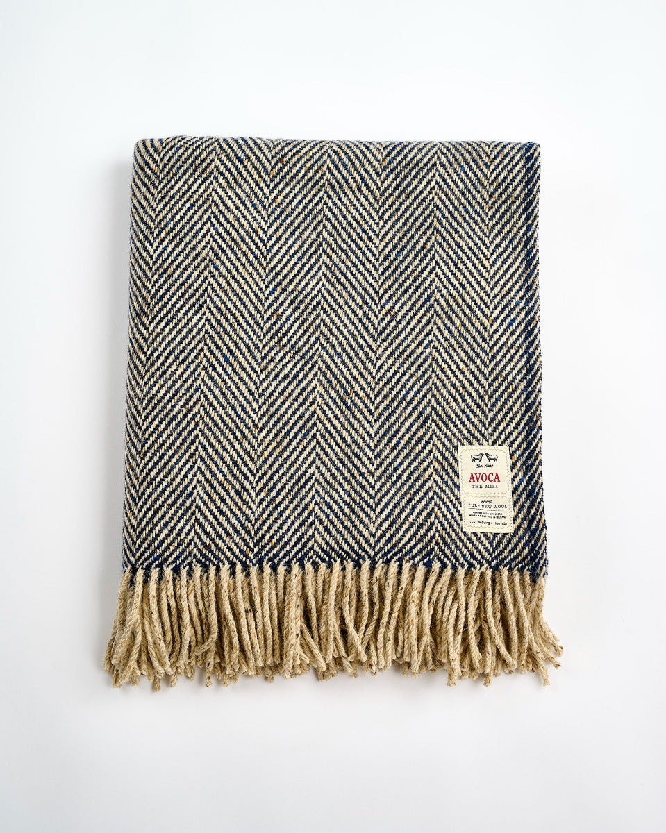 Navy & Oatmeal Heavy Donegal Throw