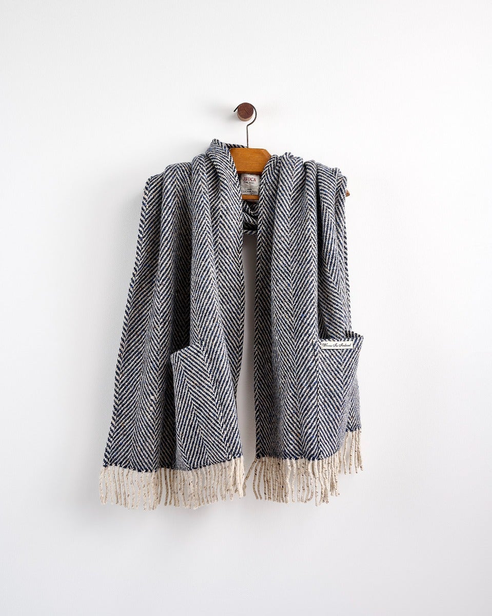 Navy Heavy Donegal Wool Pocket Wrap
