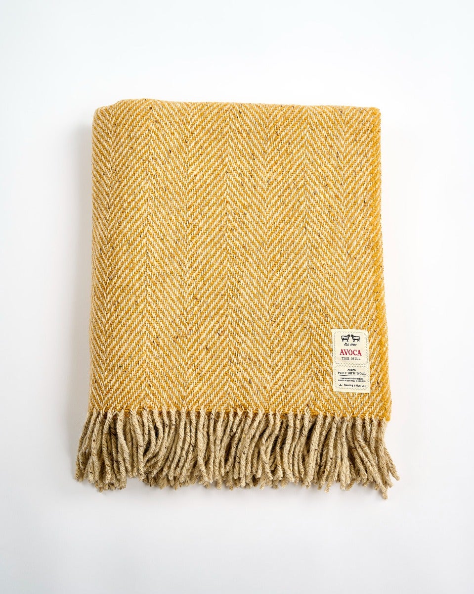 Yellow & Oatmeal Heavy Donegal Throw