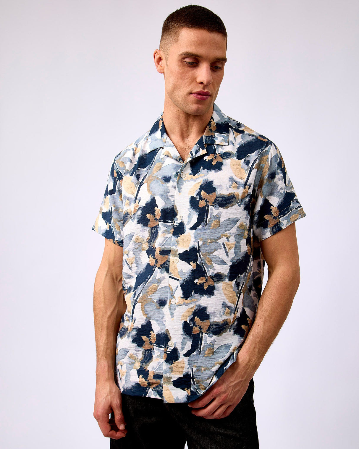 Rugby-Tan-Abstract-Print-Cunard-Short-Sleeve-Shirt