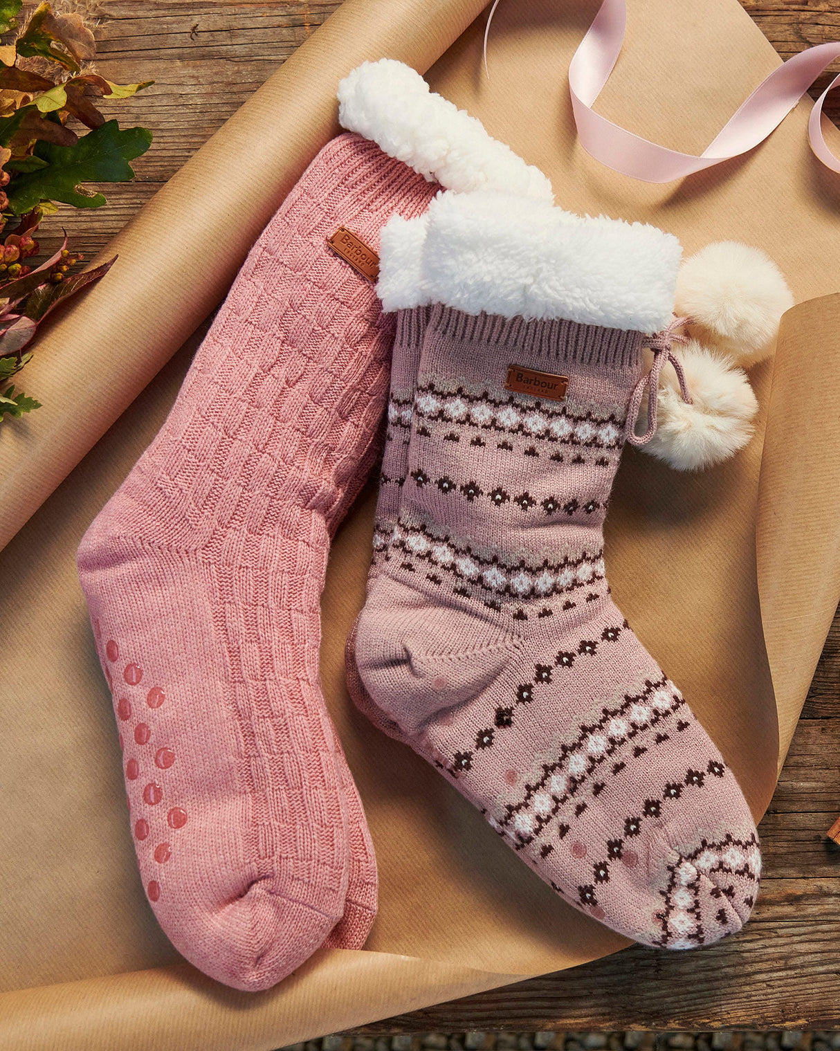 Dusty Pink Cable Knit Lounge Socks