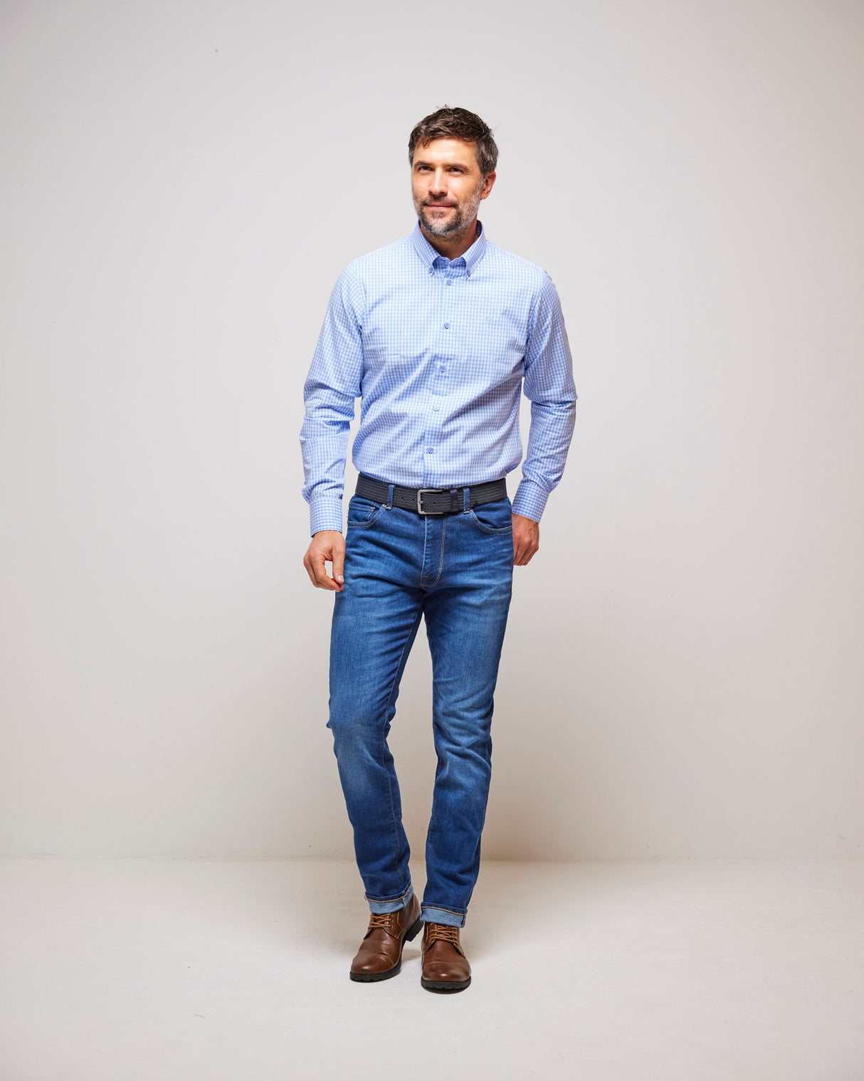 Blue 100% Cotton Peach Finish Shirt