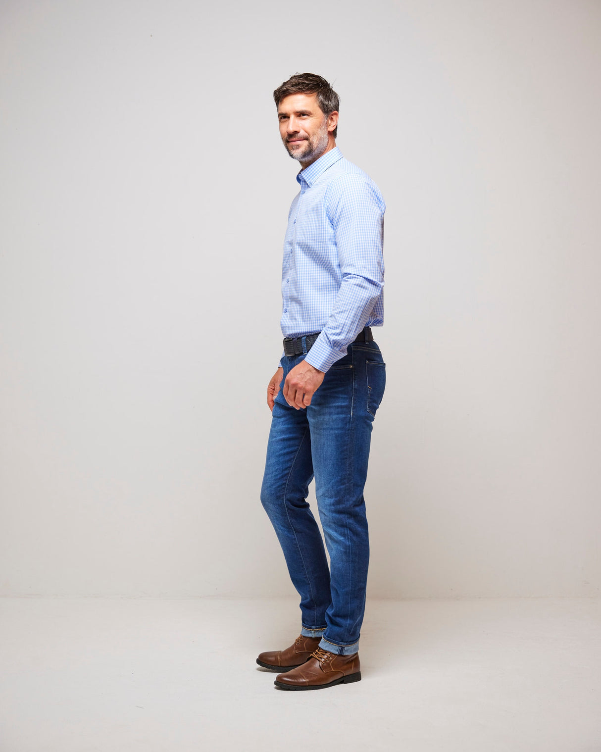 Blue 100% Cotton Peach Finish Shirt
