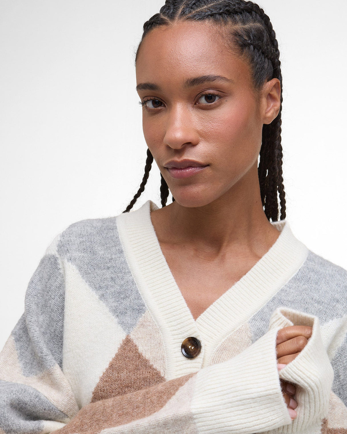 Taupe, Cream & Grey Diamond Pattern Silvia Cardigan