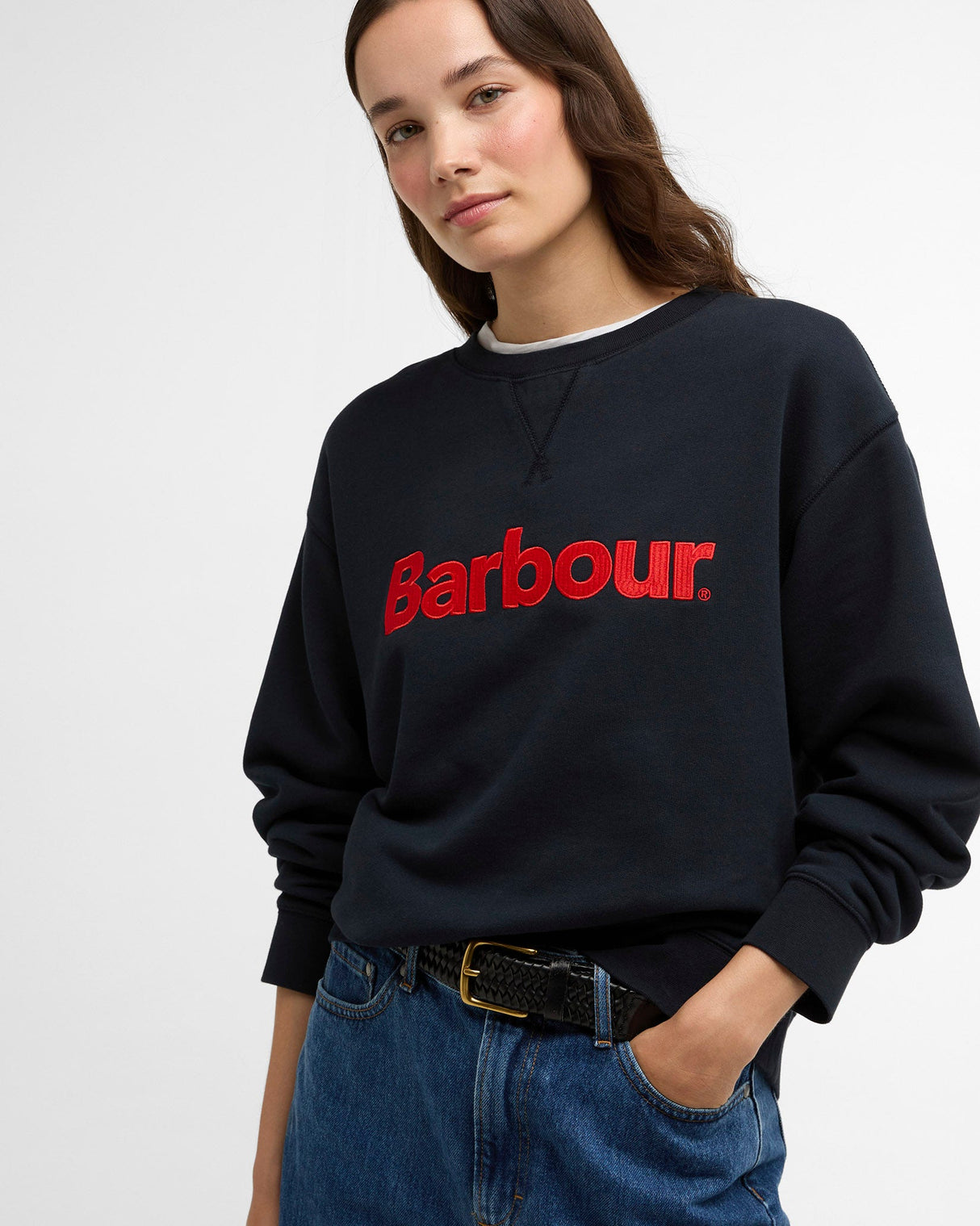 Navy Hartland Crew Slogan Sweatshirt