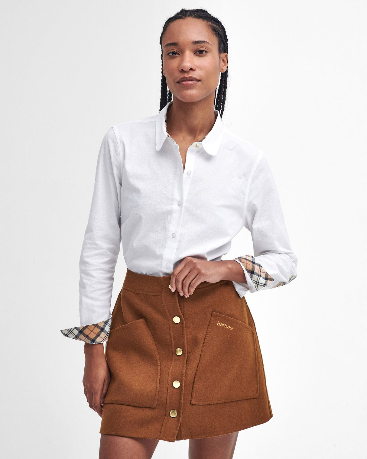 White-Lavender-Cotton-Patch-Sleeve-Shirt
