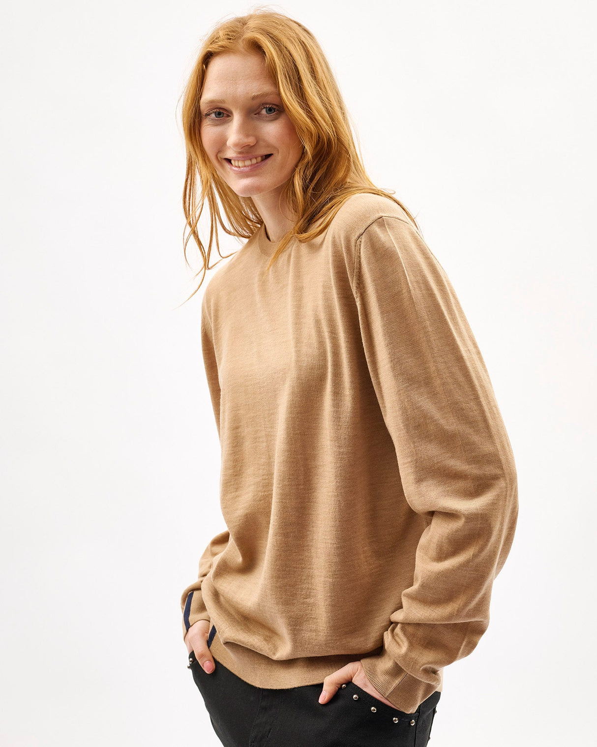 Unisex Biscuit 100% Merino Knit Crew Neck Jumper