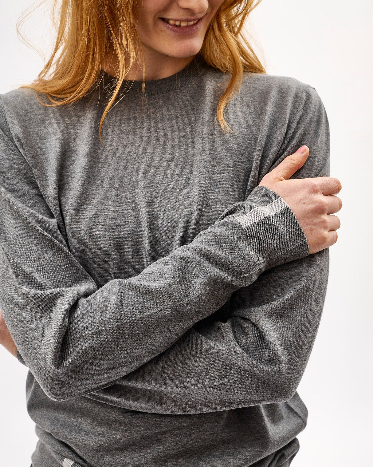 Unisex Grey 100% Merino Knit Crew Neck Jumper