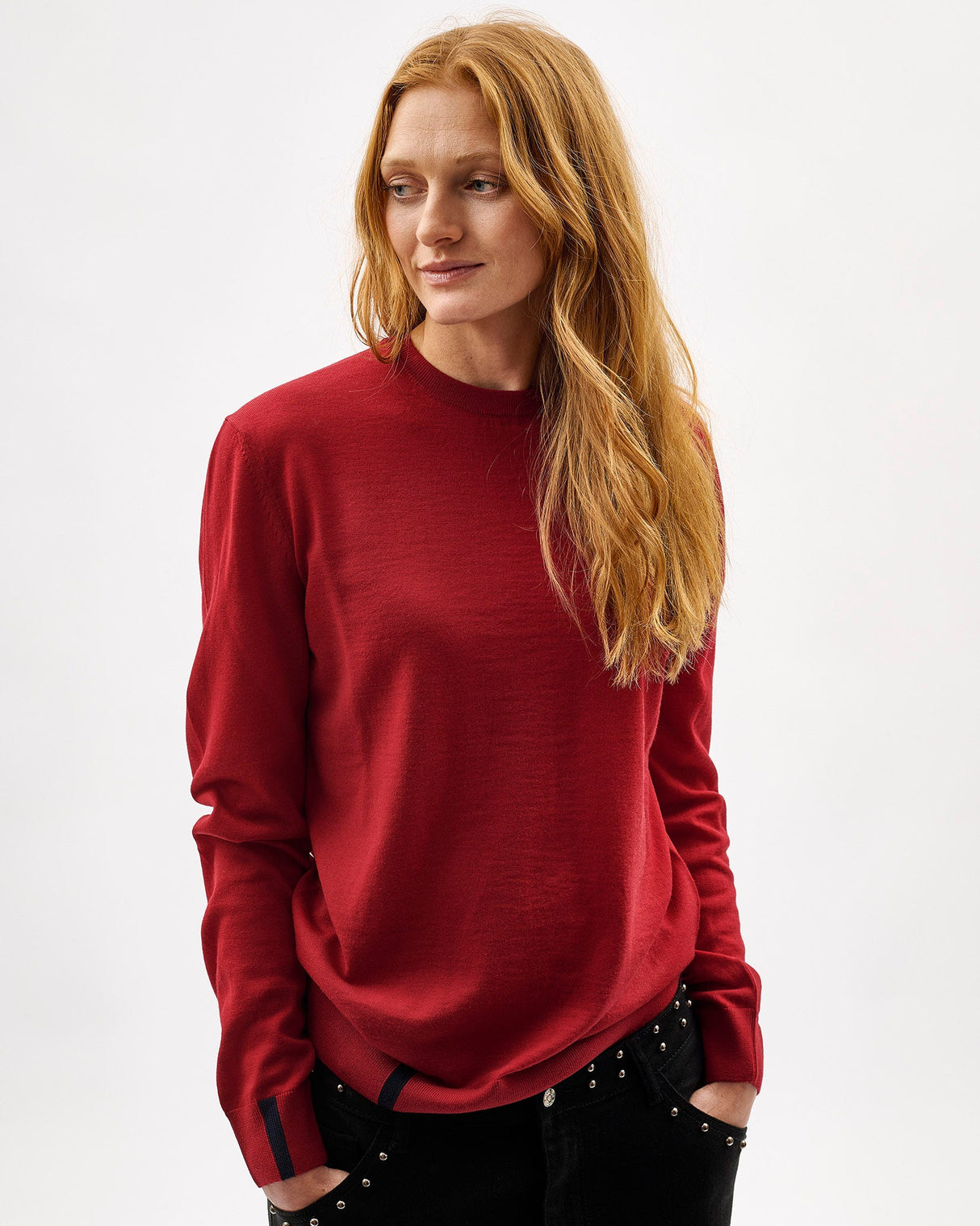 Unisex Red 100% Merino Knit Crew Neck Jumper